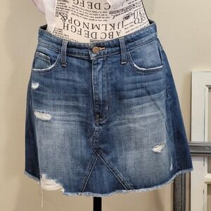 Flying Monkey Distressed Raw Hem Denim Mini Skirt SZ 28/7 boho punk coastal